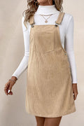 Corduroy Pinafore Mini Dress With Front Pocket