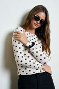 Polka Dot Boat Neck Long Sleeve Knit Top