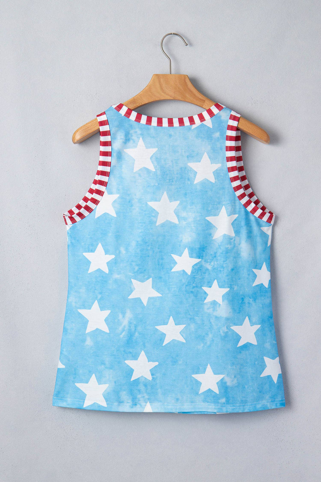 Tie Dye Star Print Striped Trim Round Neck Tank Top