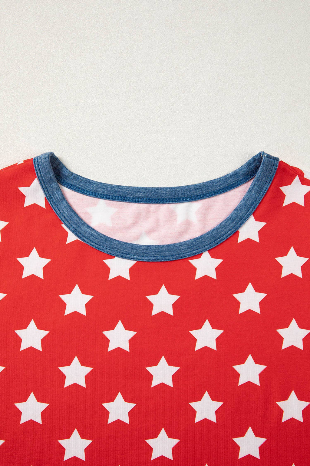 Stars Print Colorblock Tape Collar Viscose Tunic Top