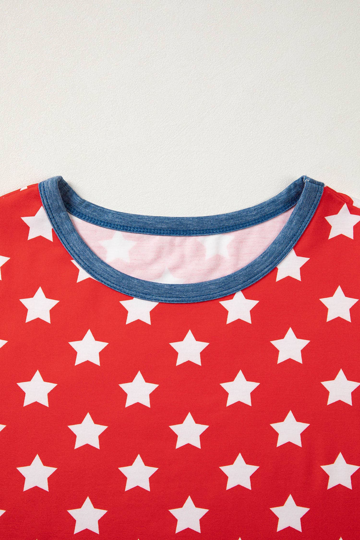 Stars Print Colorblock Tape Collar Viscose Tunic Top