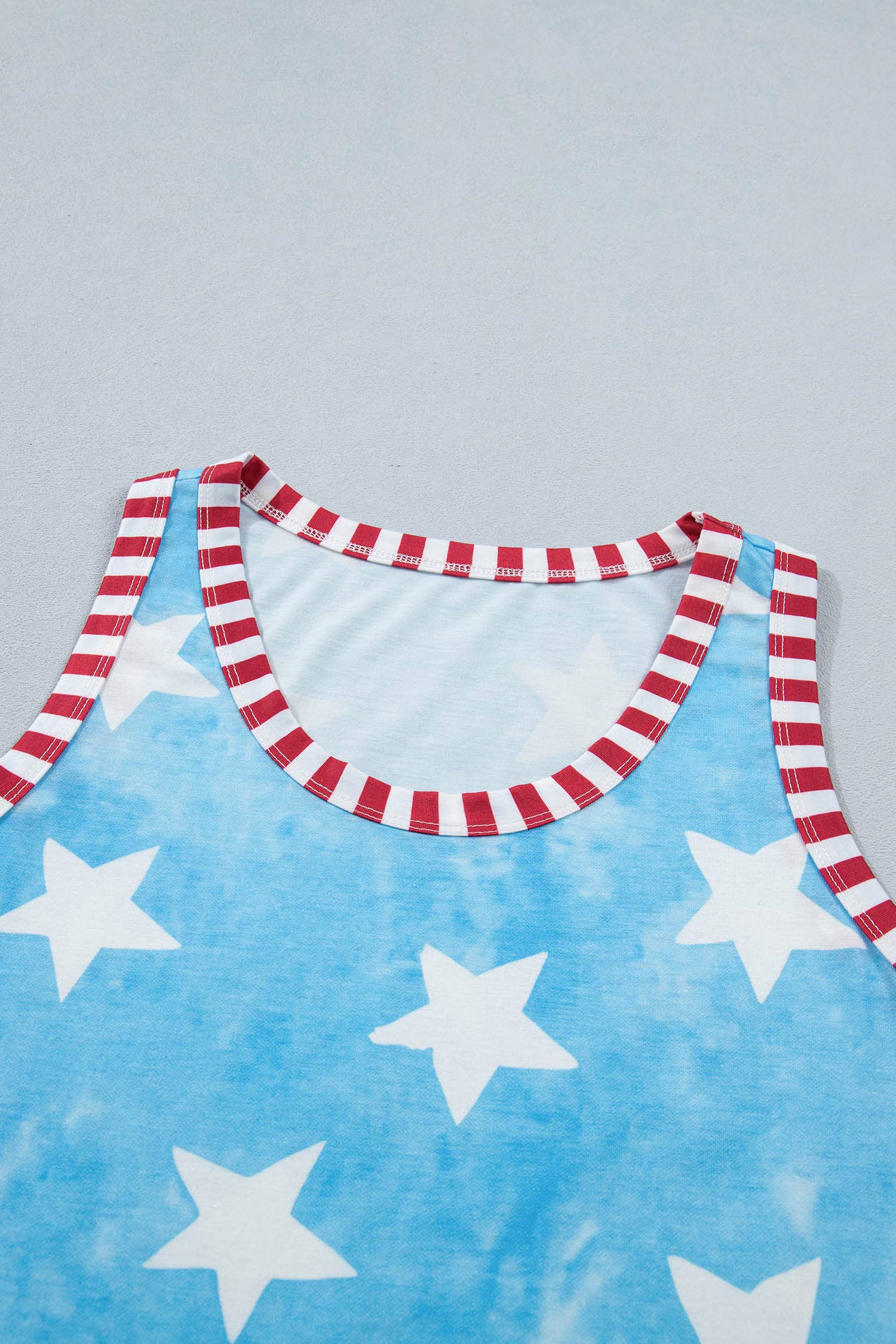 Tie Dye Star Print Striped Trim Round Neck Tank Top