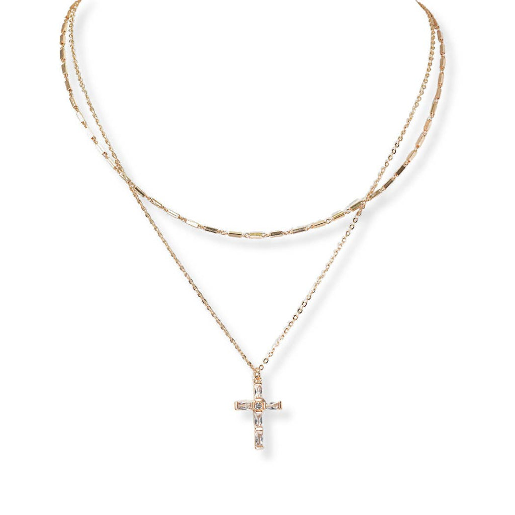 Cross Charm Double Layered Necklace