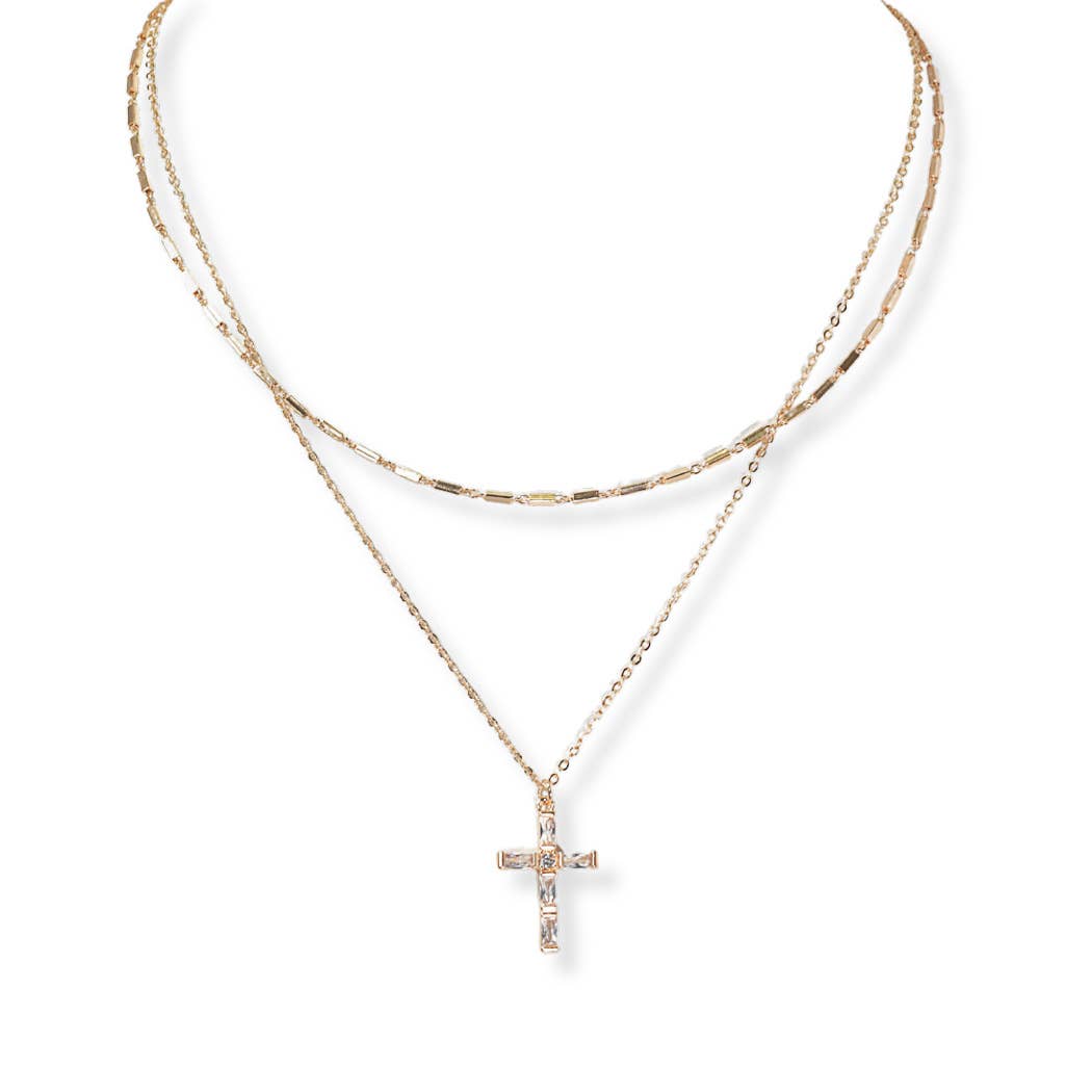 Cross Charm Double Layered Necklace