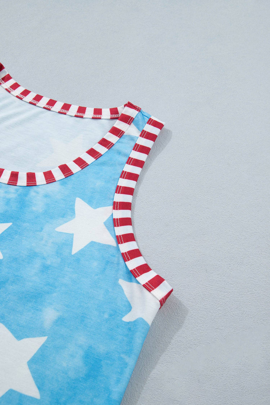 Tie Dye Star Print Striped Trim Round Neck Tank Top