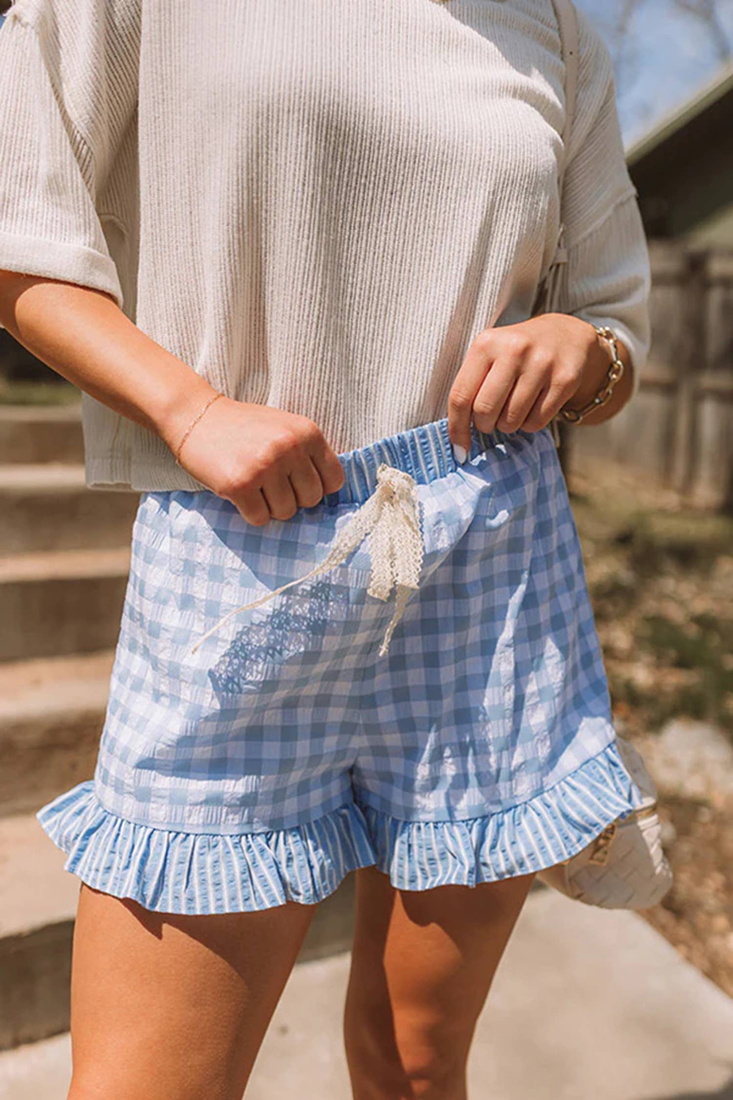 Plaid Checkered Gingham Print Ruffled Shorts