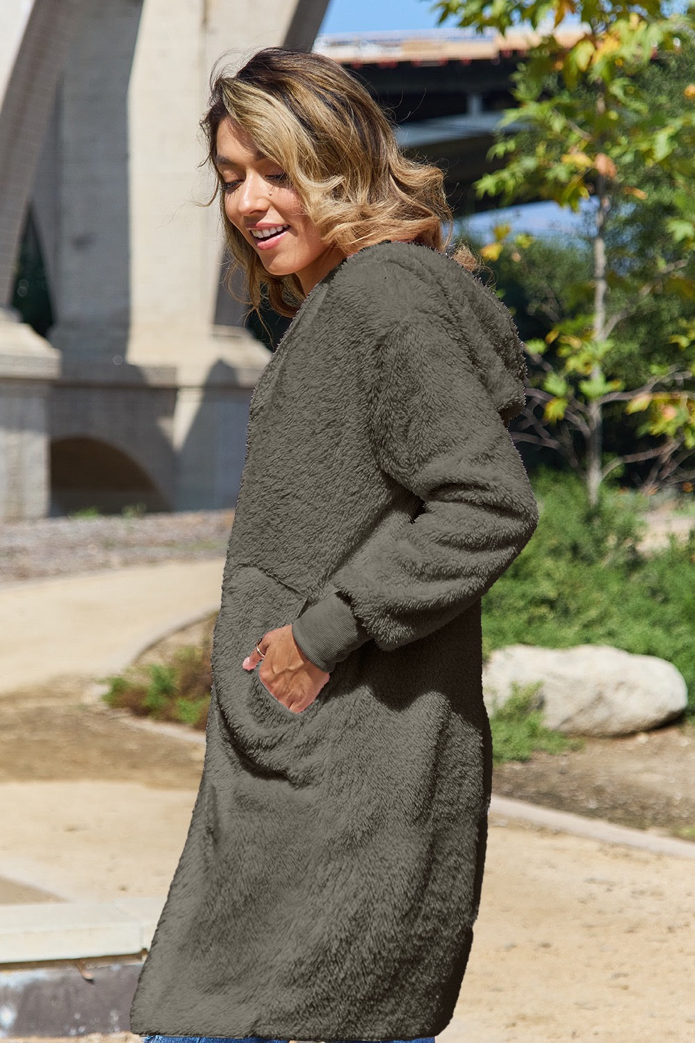 Full Size Hooded Teddy Bear Jacket with Thumbholes