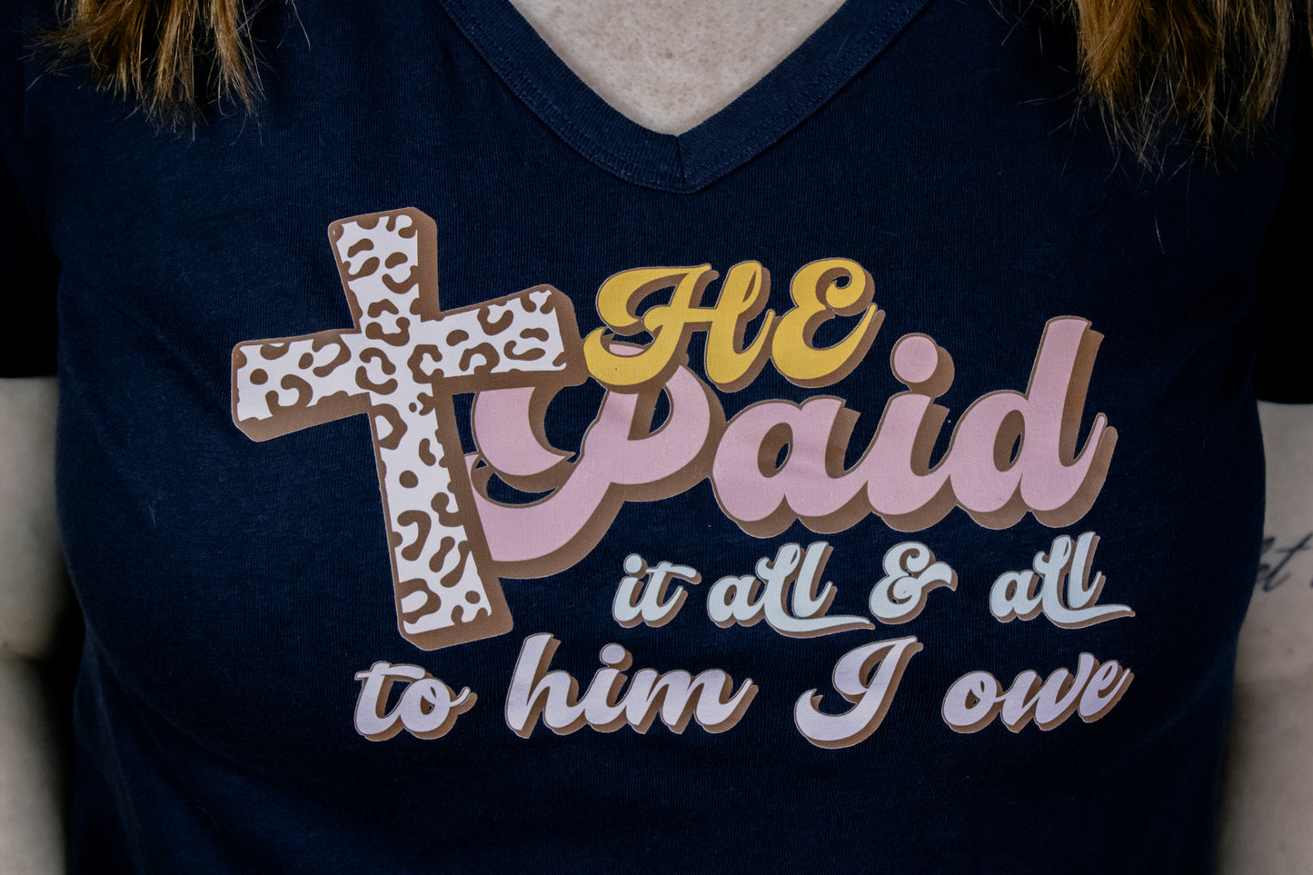 "He Paid" V-neck T-shirt