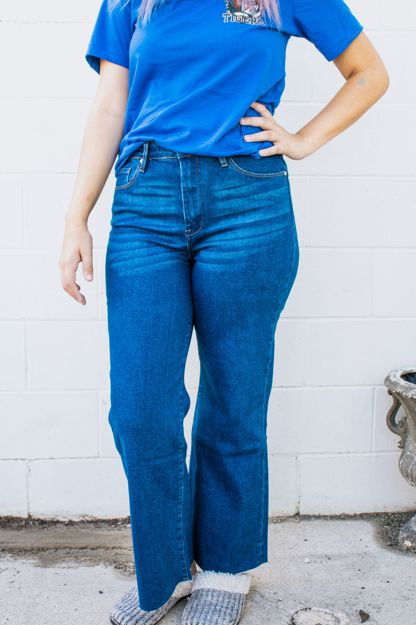 The Dakota True Blue Wide Leg with Fray Hem