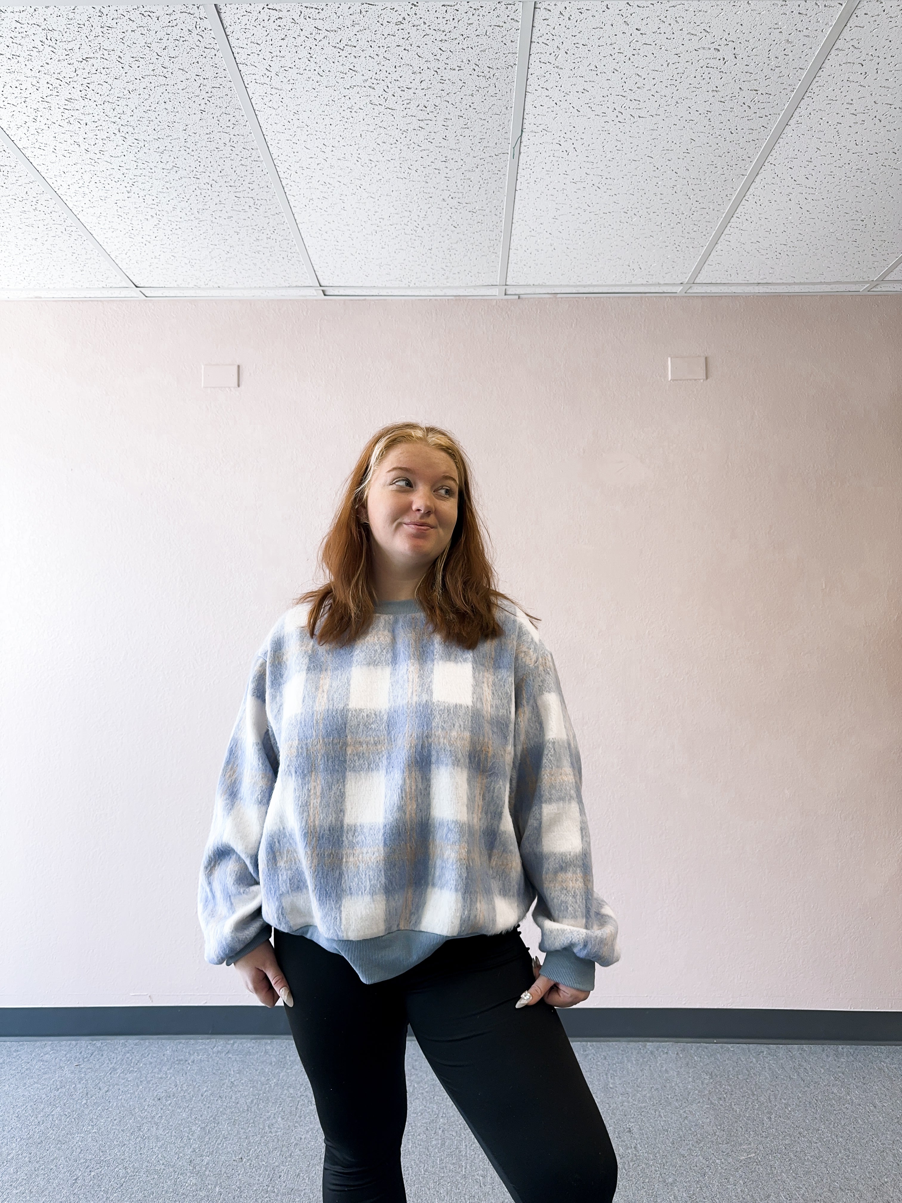 Blue Plaid Crew Neck