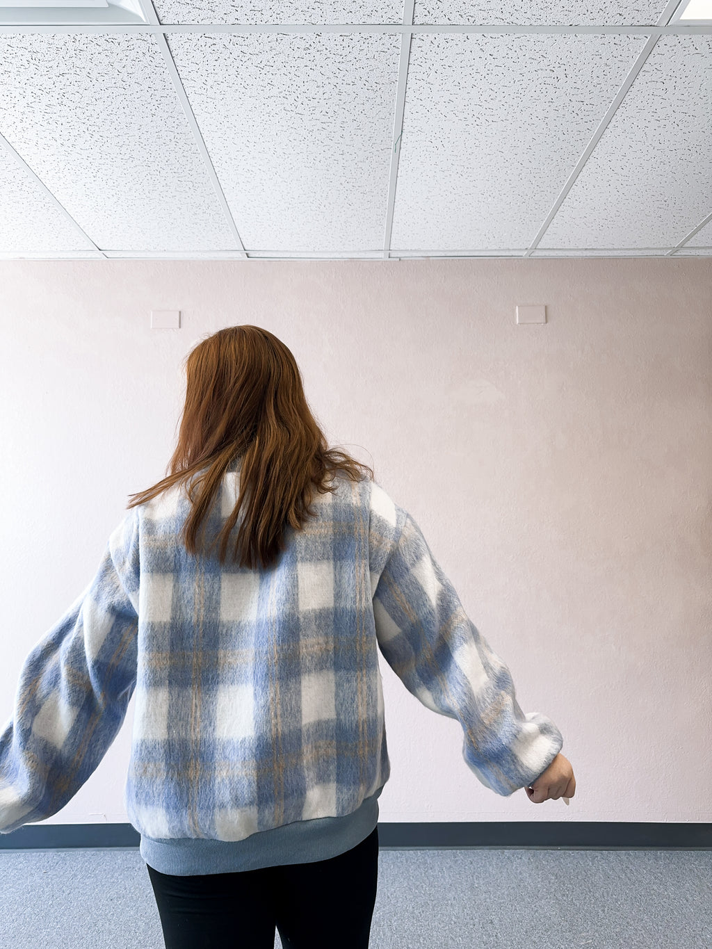 Blue Plaid Crew Neck