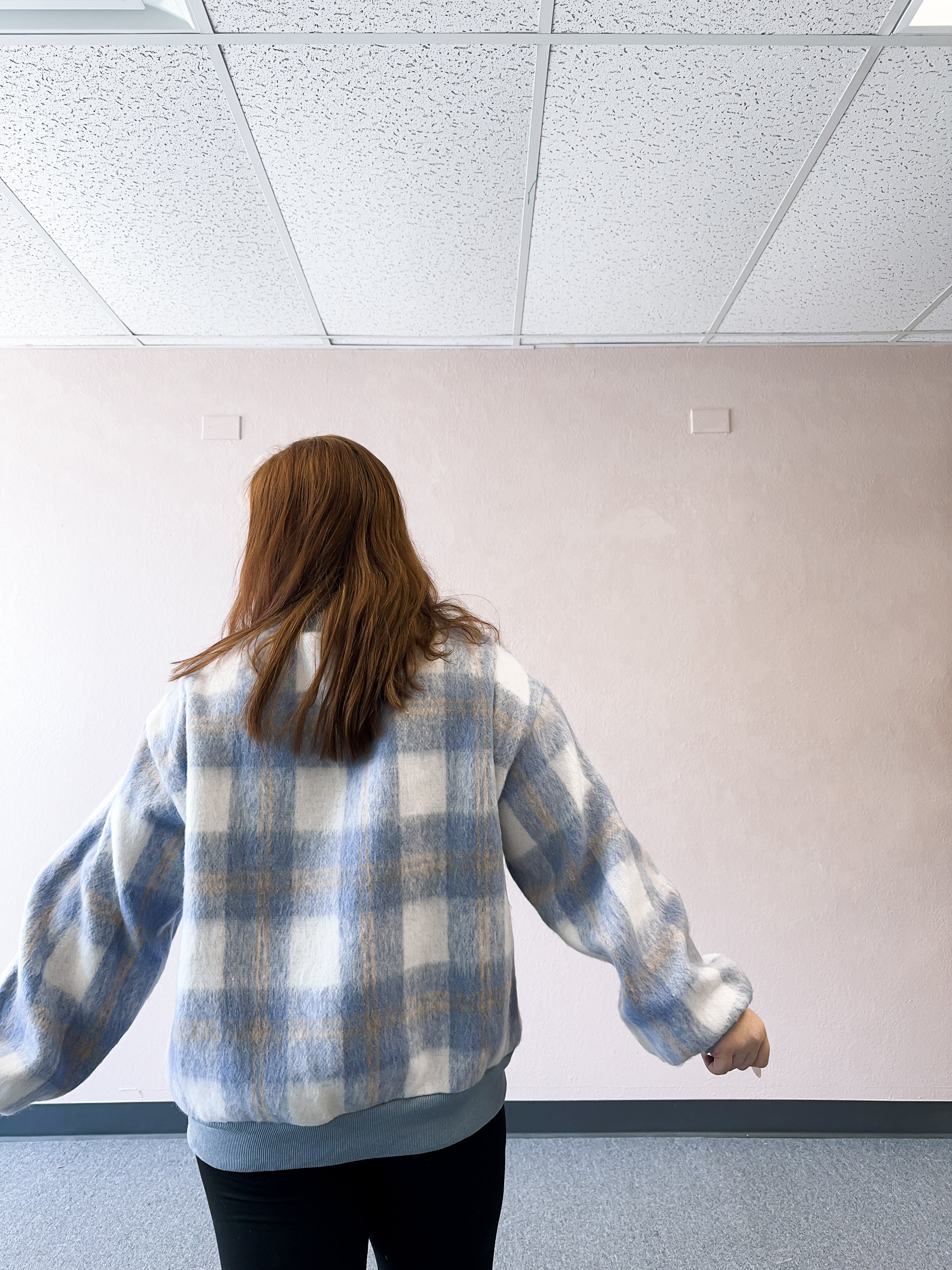 Blue Plaid Crew Neck