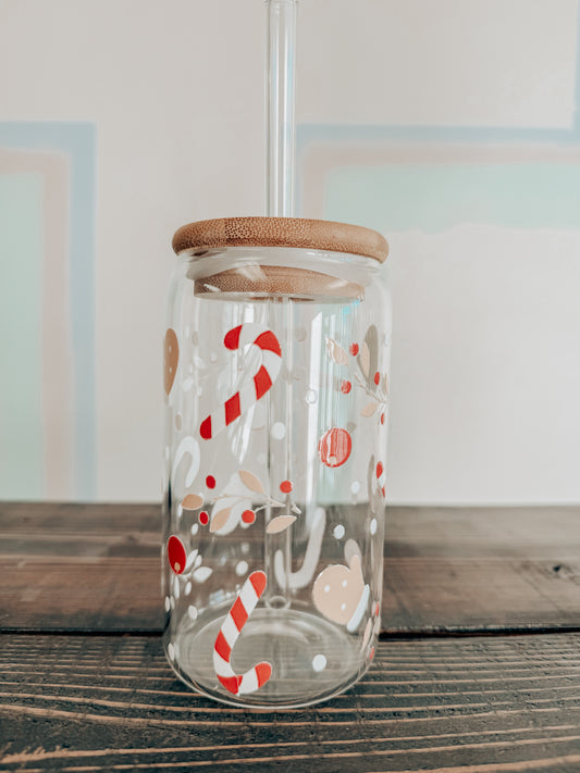 Candy Cane Christmas Glass Tumbler