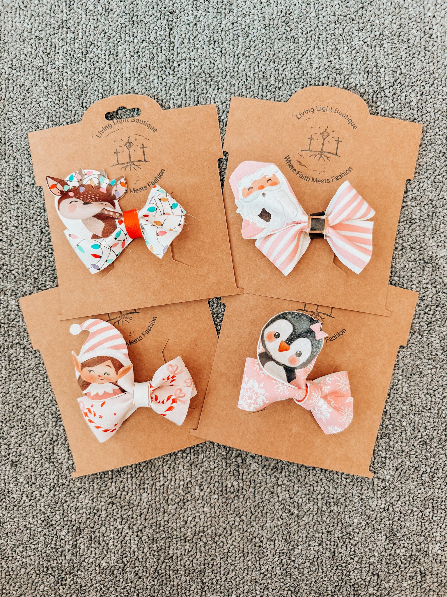 Christmas Character Faux Leather Hair Bows