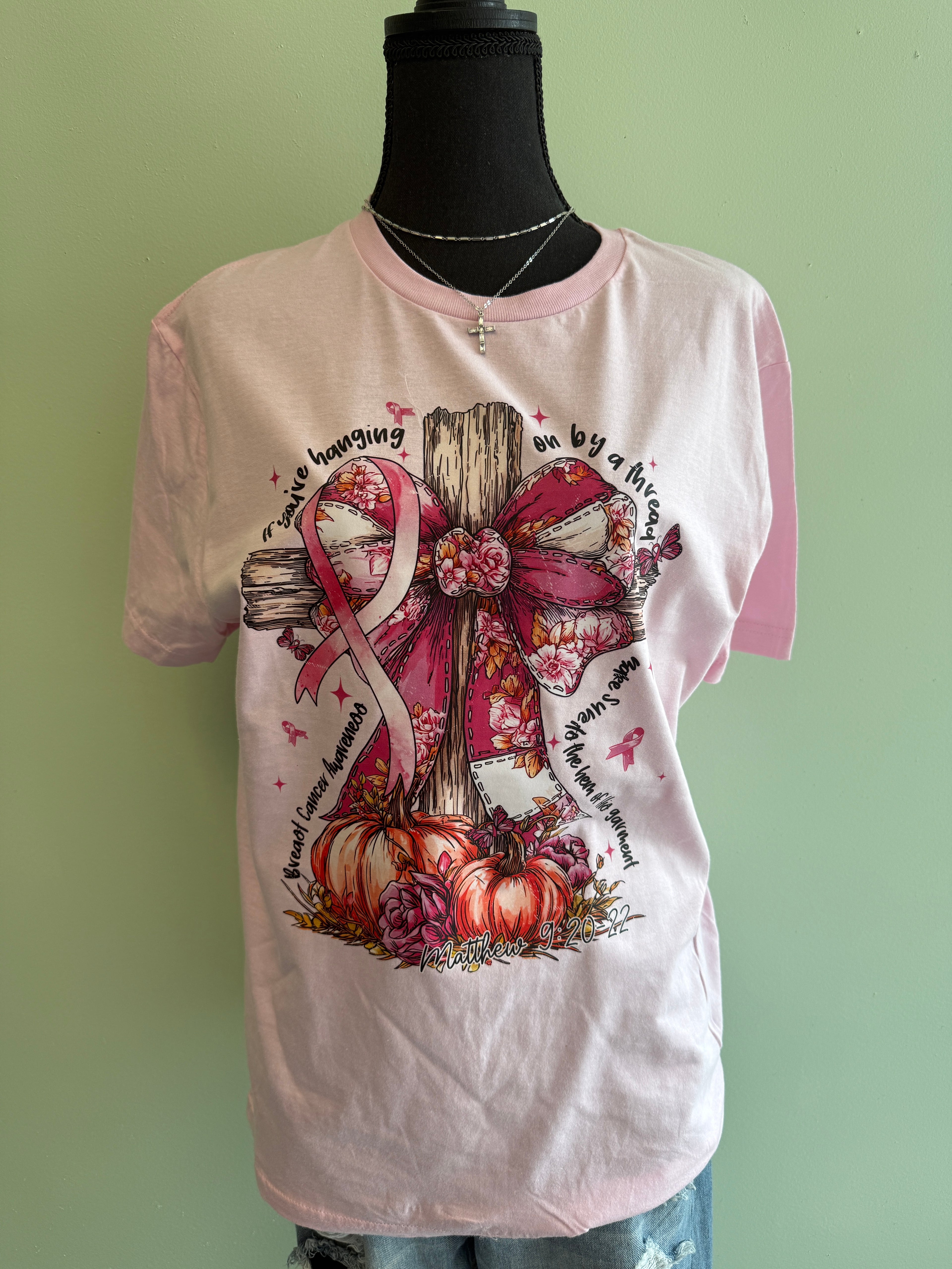 “Hanging On by a Thread” Breast Cancer Awareness Tee