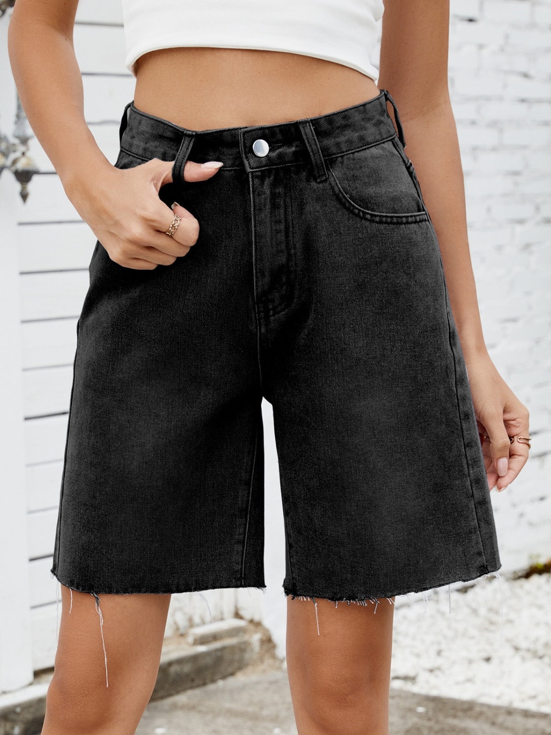 PREORDER: Washed Raw Hem Denim Shorts