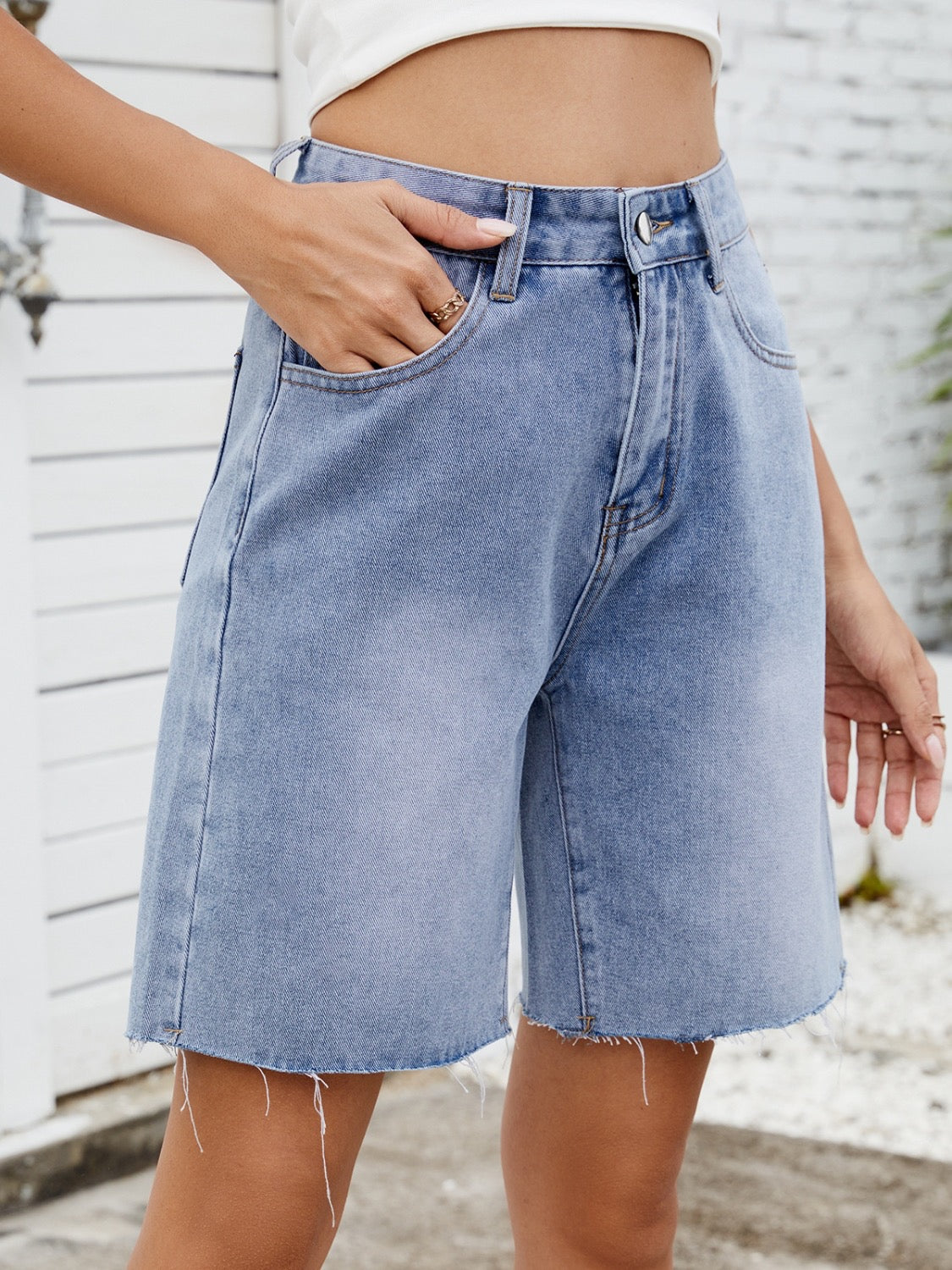 PREORDER: Washed Raw Hem Denim Shorts