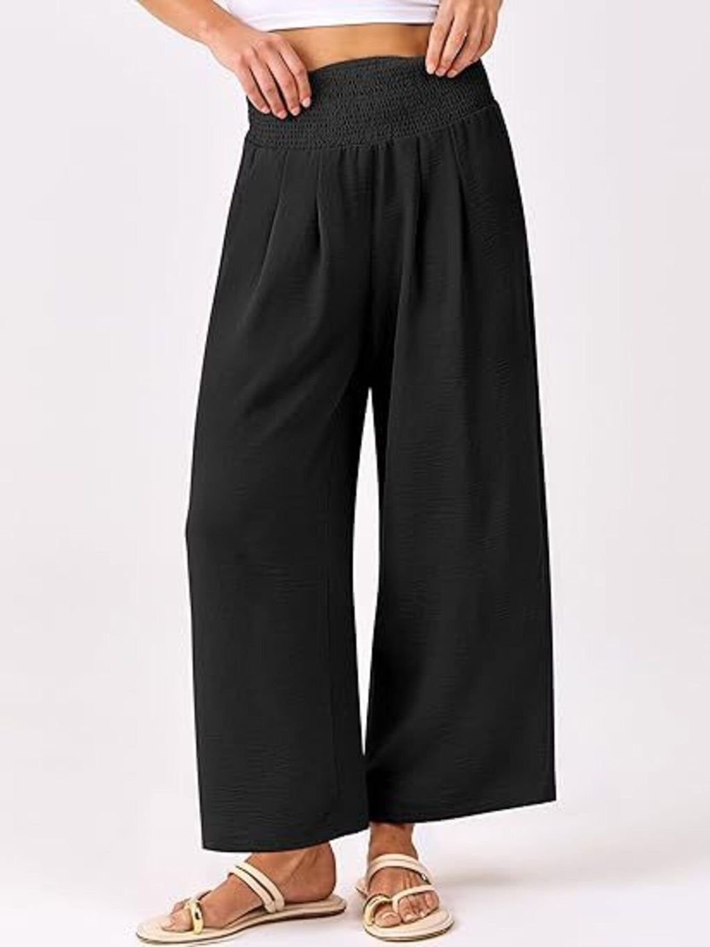 Wide Leg Smocked High Waist Pants