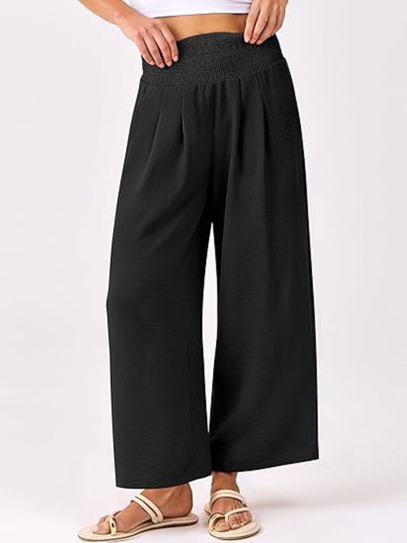 Wide Leg Smocked High Waist Pants