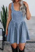 PREORDER: Chloe Back Bow Denim Skater Dress