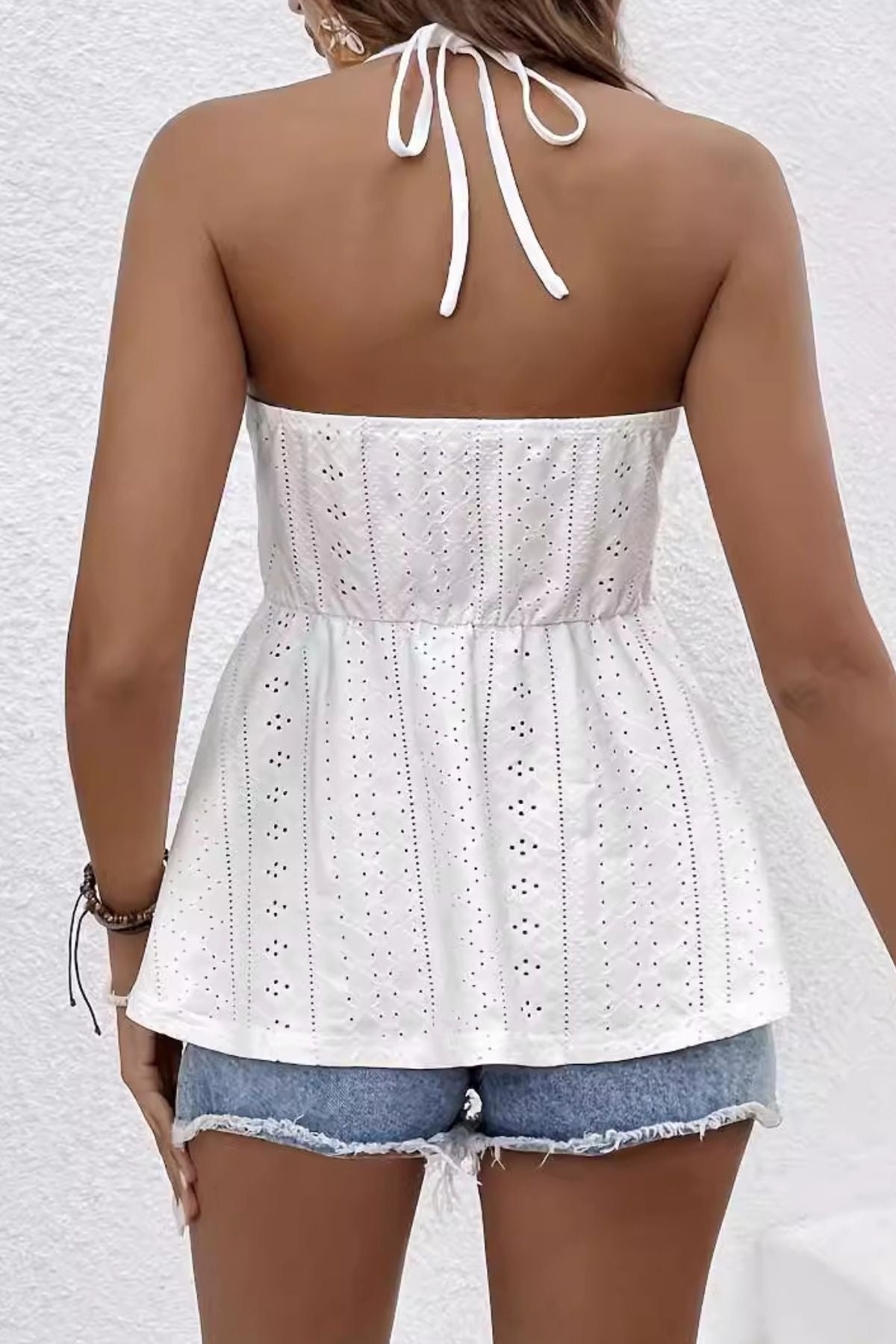 PREORDER: Halter Neck Lace Trim Peplum Tank Top