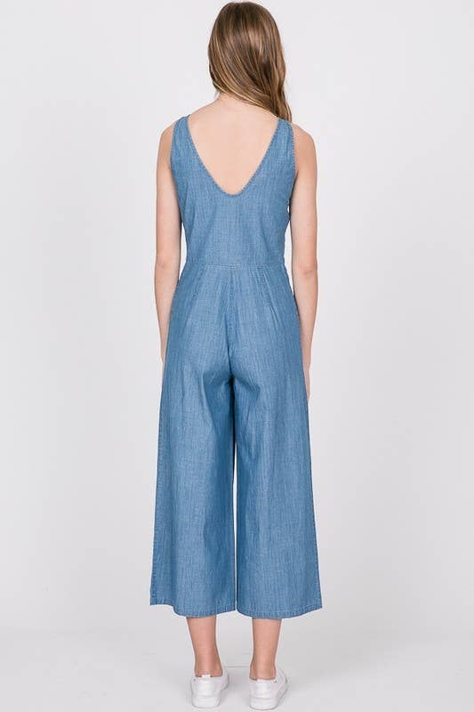 Retro Chic Chambray Tie-Front Jumpsuit
