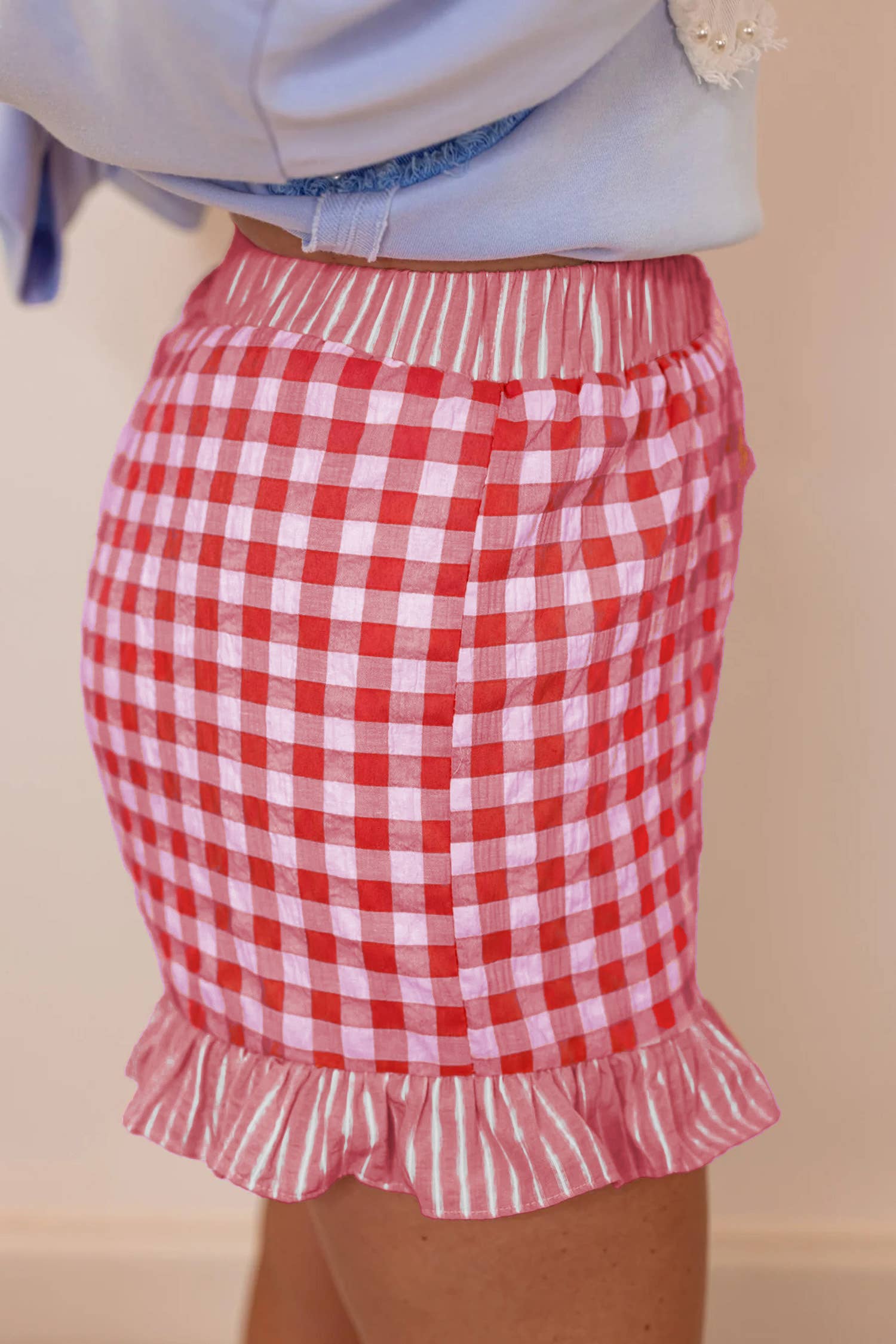 Plaid Checkered Gingham Print Ruffled Shorts