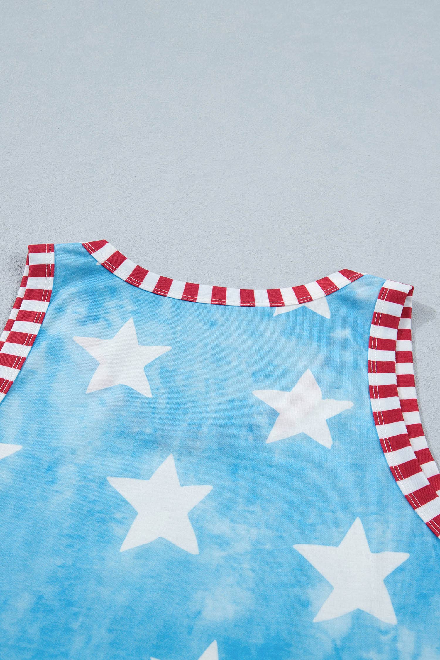 Tie Dye Star Print Striped Trim Round Neck Tank Top