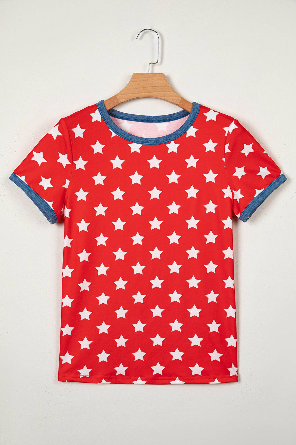 Stars Print Colorblock Tape Collar Viscose Tunic Top