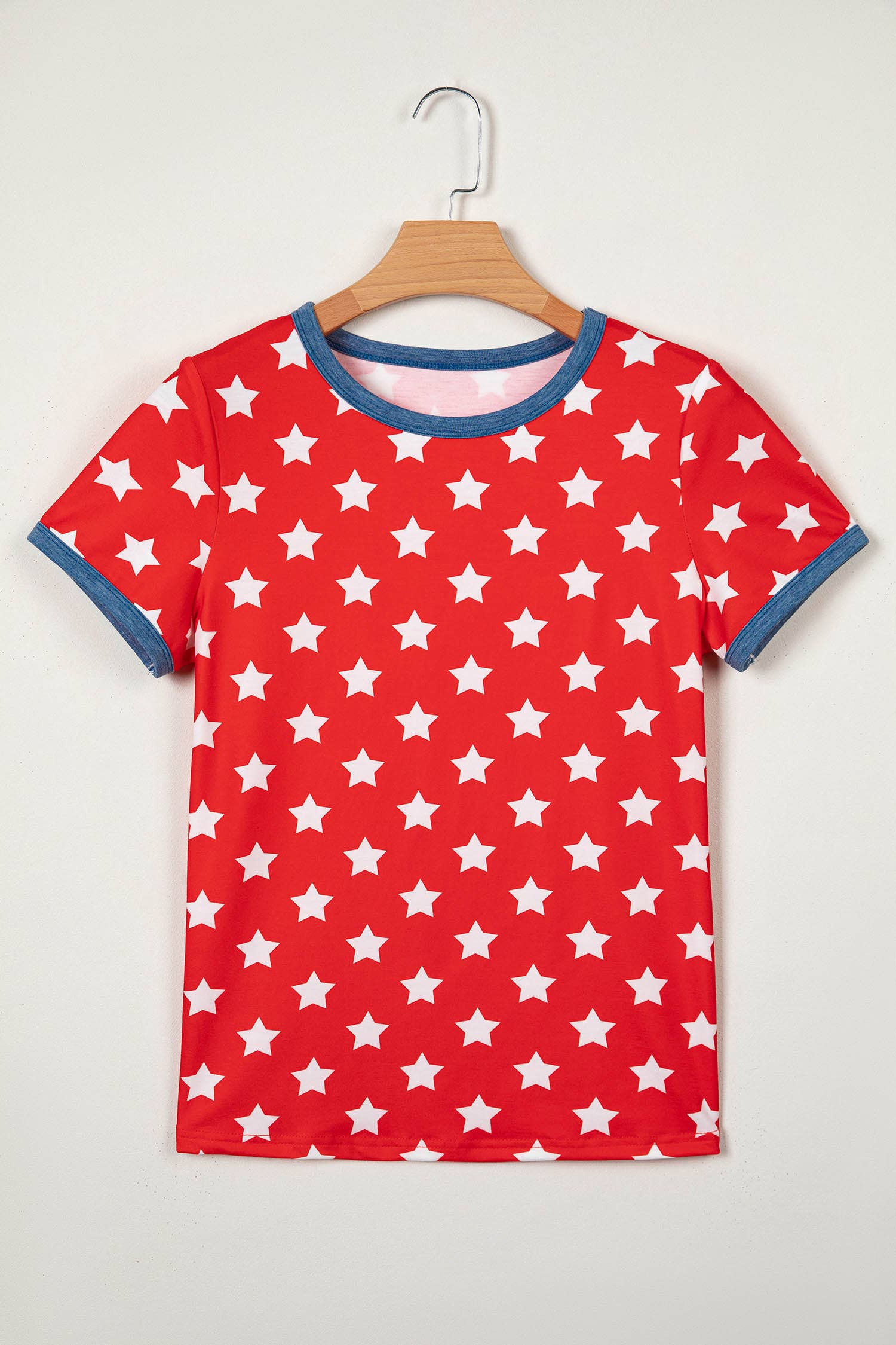 Stars Print Colorblock Tape Collar Viscose Tunic Top