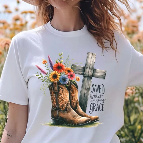 Saved By Grace Boots Gildan Softstyle T-Shirt